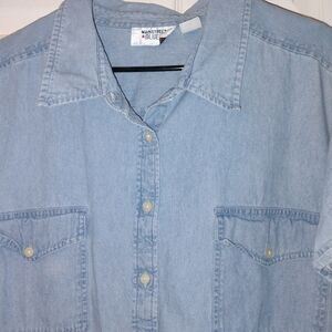 Main Street Blue Women's Denim Button Down Shirt 3X PTP 28"